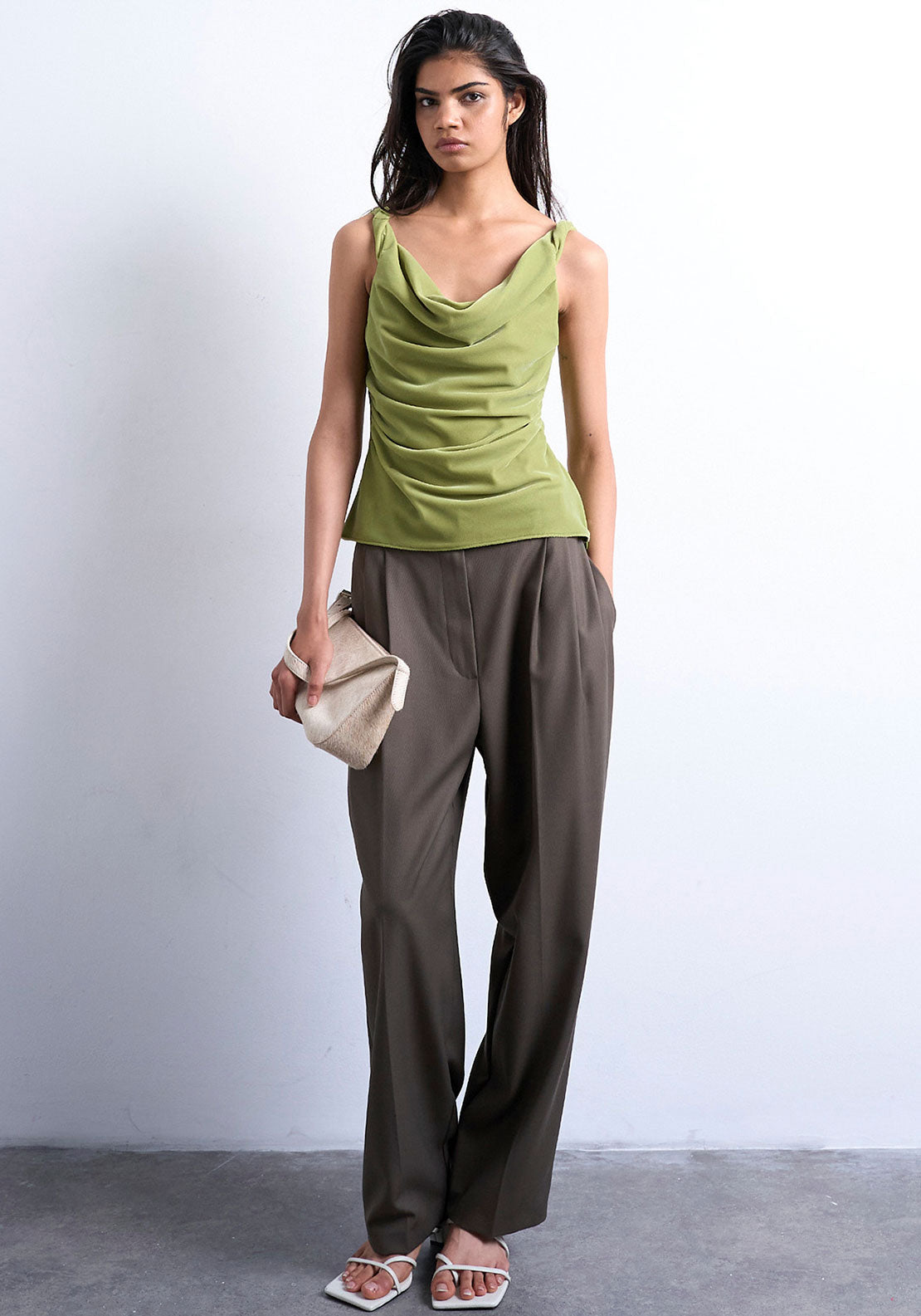 TOPSHOP Nina Cowl Neck Cami, Green