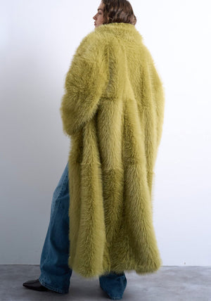 TOPSHOP Alia Faux Fur Long Coat, Green