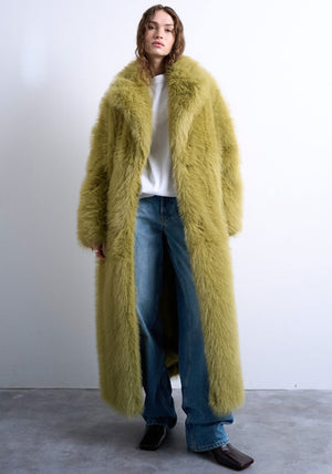 TOPSHOP Alia Faux Fur Long Coat, Green