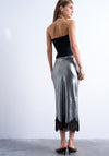 TOPSHOP Dory Metallic Midi Skirt With Lace Hem, Silver