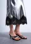 TOPSHOP Dory Metallic Midi Skirt With Lace Hem, Silver