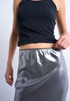 TOPSHOP Dory Metallic Midi Skirt With Lace Hem, Silver