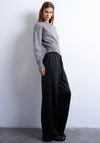 TOPSHOP Nana Satin Wide Leg Trousers, Black