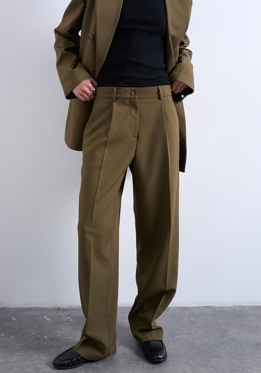 TOPSHOP Lia Ultimate Pleated Straight Leg Trousers, Green