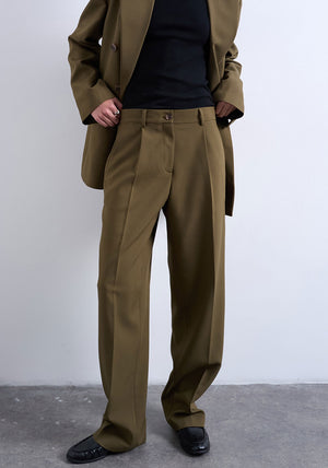 TOPSHOP Lia Ultimate Pleated Straight Leg Trousers, Green