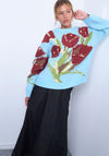 TOPSHOP Karina Floral Knit Jumper, Blue