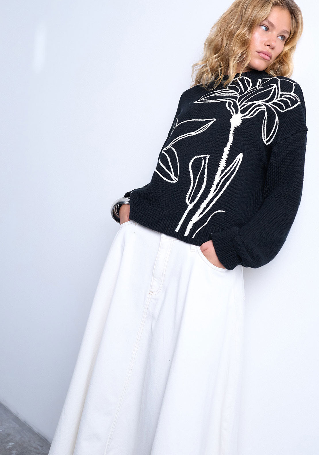 TOPSHOP Kami Embroidered Jumper, Black