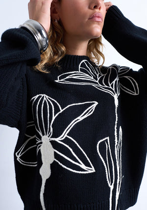 TOPSHOP Kami Embroidered Jumper, Black