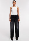 TOPSHOP Cinch Wide Leg Washed Low Rise Jeans, Black Denim
