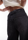TOPSHOP Cinch Wide Leg Washed Low Rise Jeans, Black Denim