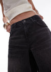 TOPSHOP Cinch Wide Leg Washed Low Rise Jeans, Black Denim