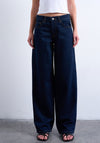 TOPSHOP Cinch Wide Leg Washed Low Rise Jeans, Dark Blue Denim