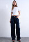 TOPSHOP Cinch Wide Leg Washed Low Rise Jeans, Dark Blue Denim