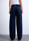 TOPSHOP Cinch Wide Leg Washed Low Rise Jeans, Dark Blue Denim