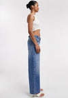 TOPSHOP Cinch Wide Leg Washed Low Rise Jeans, Medium Blue Denim