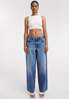 TOPSHOP Cinch Wide Leg Washed Low Rise Jeans, Medium Blue Denim