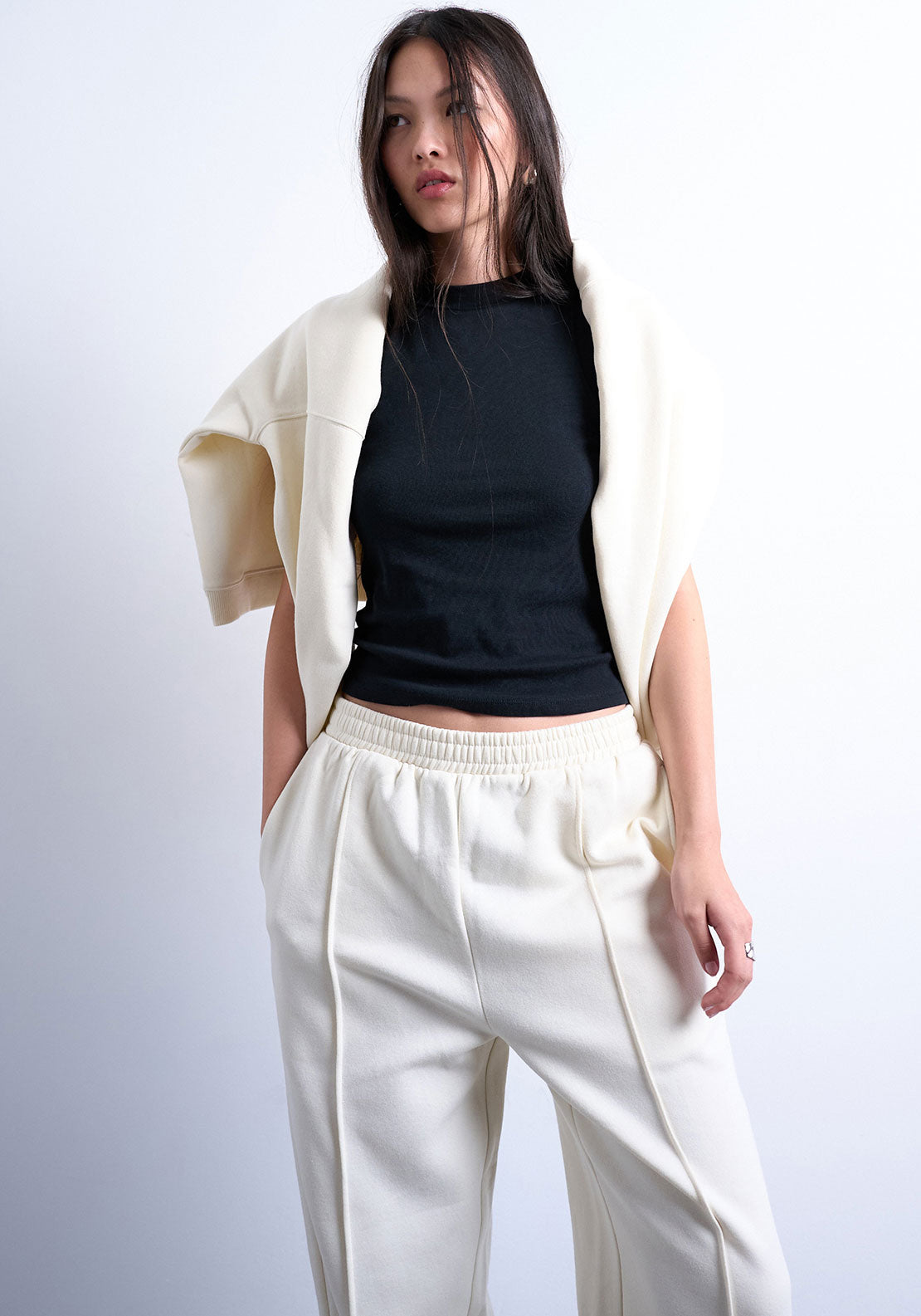 TOPSHOP Miranda Cuffed Leg Joggers, Cream
