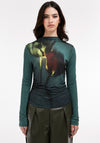 TOPSHOP Kimmie Floral High Neck Top, Green