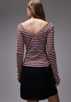 TOPSHOP Katrina Ribbed Striped Top, Wine & Pink