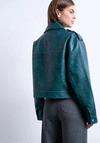TOPSHOP Noa Washed Faux Leather Jacket, Teal Green