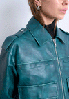 TOPSHOP Noa Washed Faux Leather Jacket, Teal Green