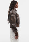 TOPSHOP Asta Faux Leather Bomber Jacket, Brown