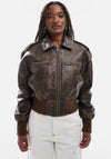 TOPSHOP Asta Faux Leather Bomber Jacket, Brown