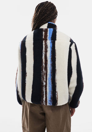 TOPSHOP Bea Multi Stripe Zip Fleece Jacket, Cream Multi