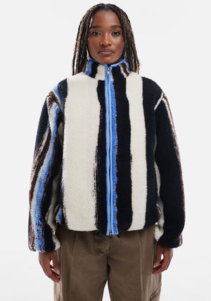 TOPSHOP Bea Multi Stripe Zip Fleece Jacket, Cream Multi