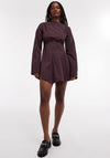 TOPSHOP Asta Pinstripe Long Sleeve Mini Dress, Wine