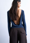 TOPSHOP Eline Long Sleeve Cowl Back Top, Navy