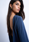 TOPSHOP Eline Long Sleeve Cowl Back Top, Navy
