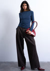 TOPSHOP Eline Long Sleeve Cowl Back Top, Navy