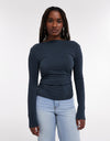 TOPSHOP Eline Long Sleeve Cowl Back Top, Navy