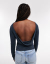 TOPSHOP Eline Long Sleeve Cowl Back Top, Navy