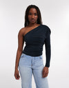 TOPSHOP Eda Ruched One Sleeve Draped Top, Grey