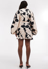 TOPSHOP Anja Floral Balloon Sleeve Mini Dress, Black and White