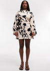 TOPSHOP Anja Floral Balloon Sleeve Mini Dress, Black and White