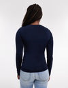 TOPSHOP Irina Long Sleeve Draped Top, Navy