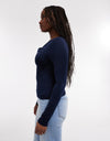 TOPSHOP Irina Long Sleeve Draped Top, Navy