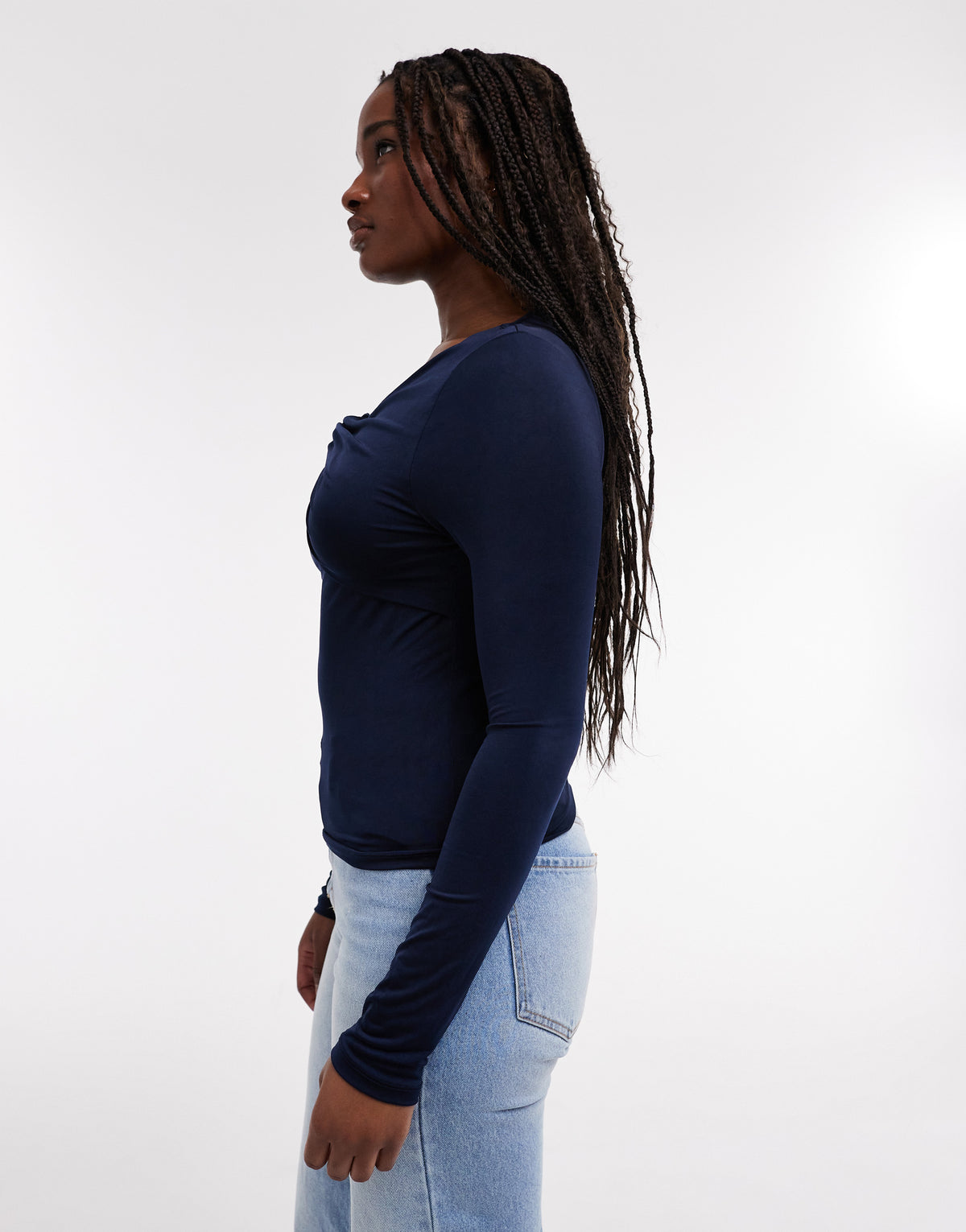 TOPSHOP Irina Long Sleeve Draped Top, Navy