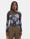 TOPSHOP Inola Assymetric Long Sleeve Top, Brown