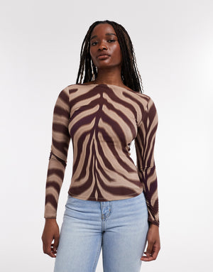 TOPSHOP Ivika Long Sleeve Top, Wine