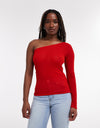 TOPSHOP Katia Ruched One Shoulder Top, Red