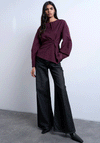 TOPSHOP Lennie Ruched Asymmetric Drape Top, Burgundy
