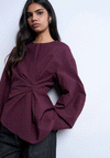 TOPSHOP Lennie Ruched Asymmetric Drape Top, Burgundy
