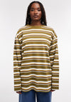 TOPSHOP Nila Striped Cotton Top, Khaki Green