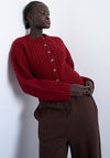 TOPSHOP Mira Cable Knit Cardigan, Wine