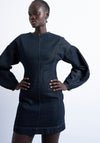TOPSHOP Liana Balloon Sleeve Denim Mini Dress, Dark Blue