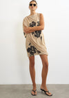 TOPSHOP Olena Mesh Botanic Print Mini Dress, Beige Multi